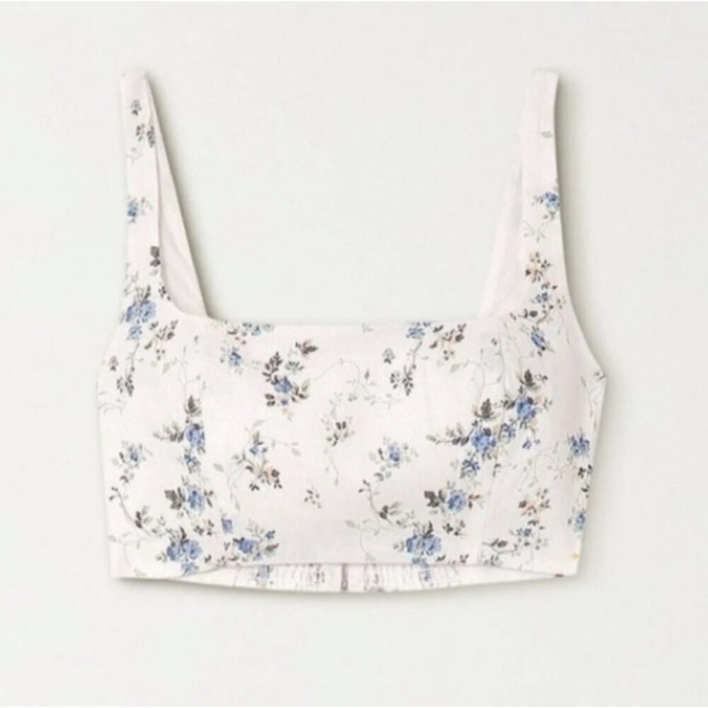 NWOT Reformation Palm 100% Linen Floral Print Top Women's Size 10